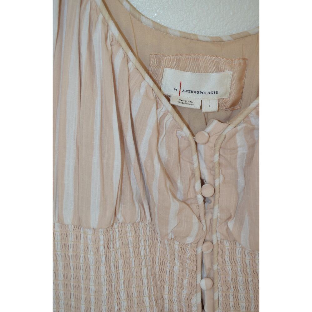 Anthropologie Cream Stripe Puff-Sleeve Mini Dress - Picture 6 of 9